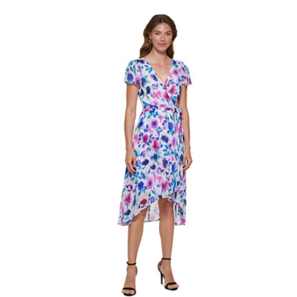 DKNY Floral-Print Faux-Wrap Dress new size 10 with tags